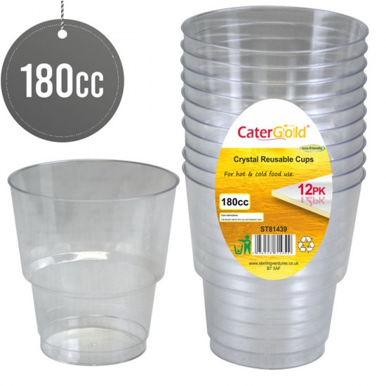 Reusable Plastic Cups 180CC 12pack Clear PLASTIC DISPOSABLE image