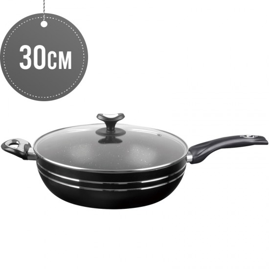 Sterling Non Stick Wok 30CM BLACK With Lid Induction Base Long Handle image