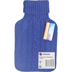 Knitted Cover Hot Water Bottle 2L Blue