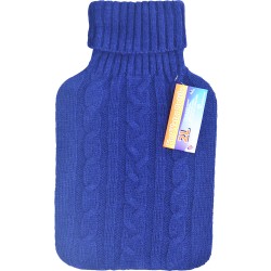 Knitted Cover Hot Water Bottle 2L Blue