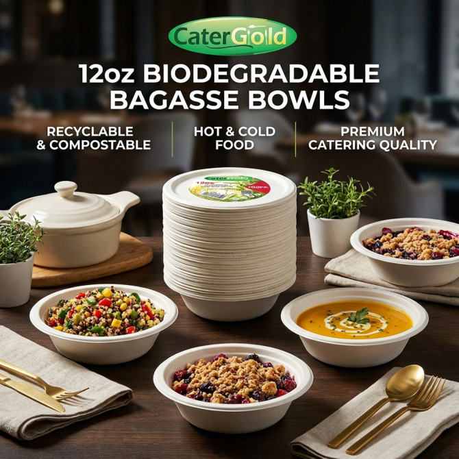 Biodegradeable Bagasse Bowls Recyclable 12oz 100 Pack image