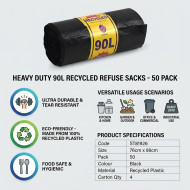 Bin Liner Heavy Duty Refuse Sacks Bin Bags Liners 90L 50 pack (76x96cm)