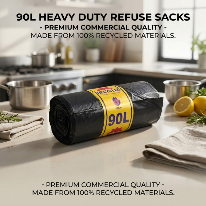 Bin Liner Heavy Duty Refuse Sacks Bin Bags Liners 90L 50 pack (76x96cm) CLEANING PRODUCTS image