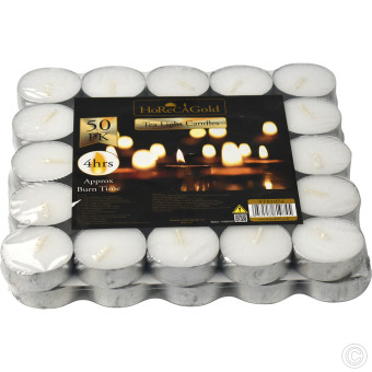 HorecaGold Tea Light Candles White 50pack (4 HRS Burn Time)