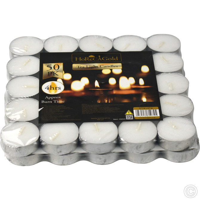 HorecaGold Tea Light Candles White 50pack (4 HRS Burn Time) SERVEWARE image
