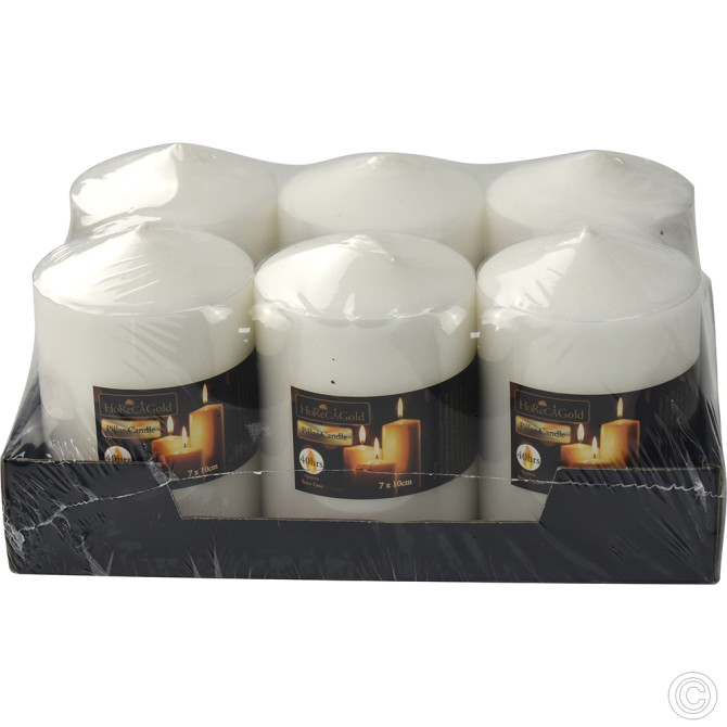 HorecaGold Pillar Candles White 7x10 cm 6pack (40 HRS Burn Time ) image