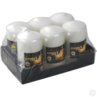 HorecaGold Pillar Candles White 5x9 cm 6pack (17 HRS Burn Time )