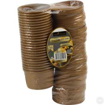 HorecaGold Paper Soup Cup With Lid Kraft 25pk 227ml/8oz