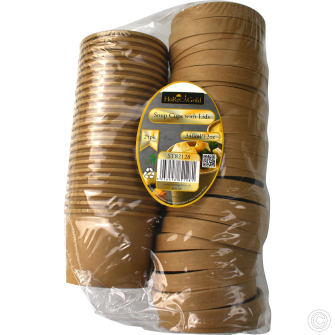 Horecagold Paper Soup Cup With Lid 25pk 340ml / 12oz image