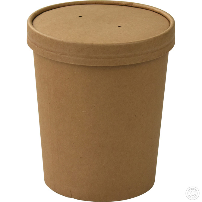 HorecaGold Paper Soup Cup With Lid Kraft 25pk 909ml / 32oz DISPOSABLES image