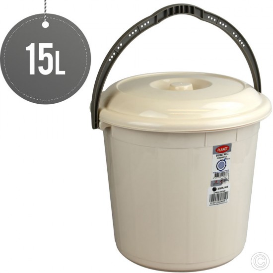 Plastic Bucket With Lid 15L Cream image