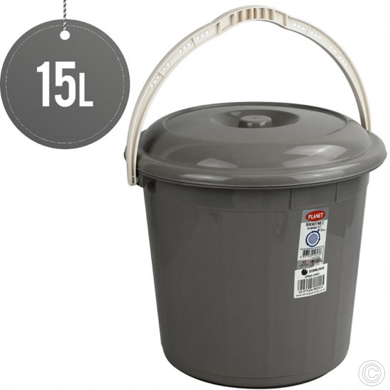 Plastic Bucket With Lid 15L Grey image