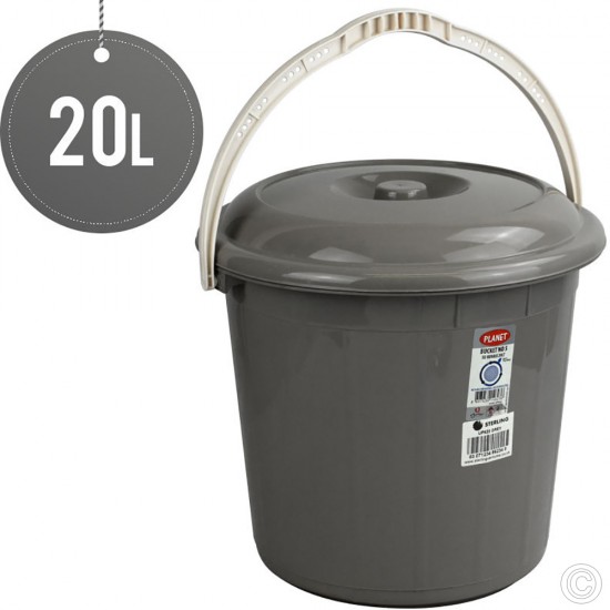 Sturdy Bucket With Lid Grey 20L image