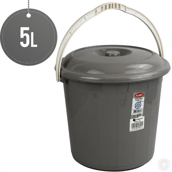 Sturdy Plastic Bucket With Lid Grey 5L BINS & BUCKETS image