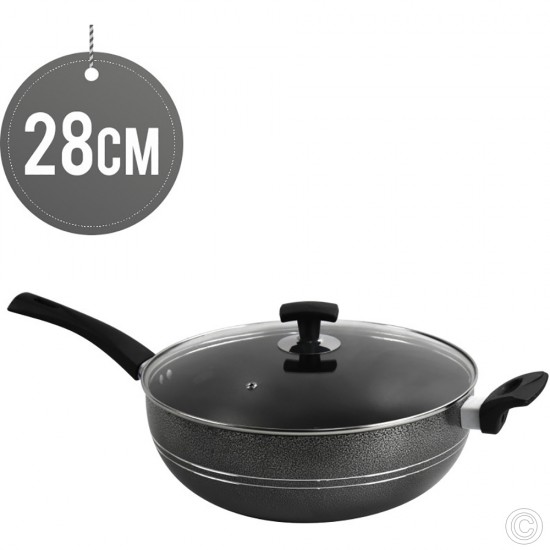 Ashley Non-Stick Wok 28CM Long Handle With Glass Lid image