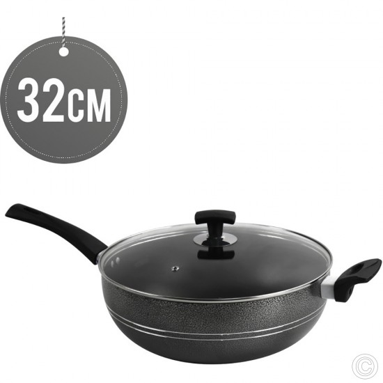 Ashley Non-Stick Wok 32CM Long Handle With Glass Lid image