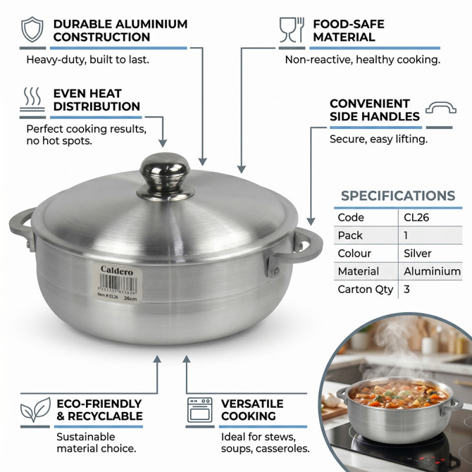 Klassic Caldero Aluminium Casserole Pot 26cm