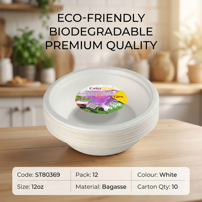 Biodegradeable Bagasse Bowl Recyclable 12oz 15pack image