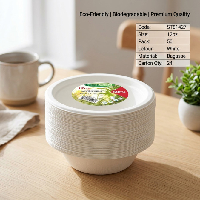 Biodegradeable Bagasse Bowl Recyclable 12oz 50pack image