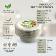 Biodegradeable Bagasse Bowl Recyclable 6oz 20pack