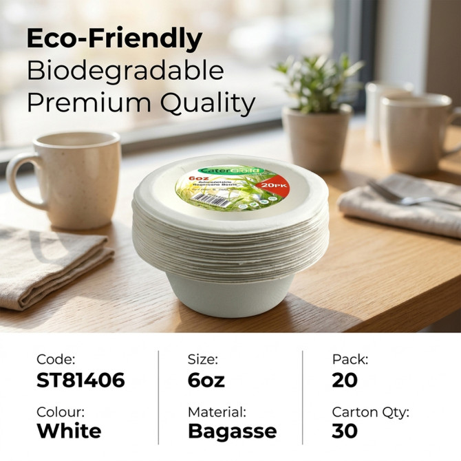 Biodegradeable Bagasse Bowl Recyclable 6oz 20pack BAGASSE DISPOSABLE image
