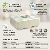 Biodegradeable Bagasse Plates Recyclable 6 Compartment 50pack