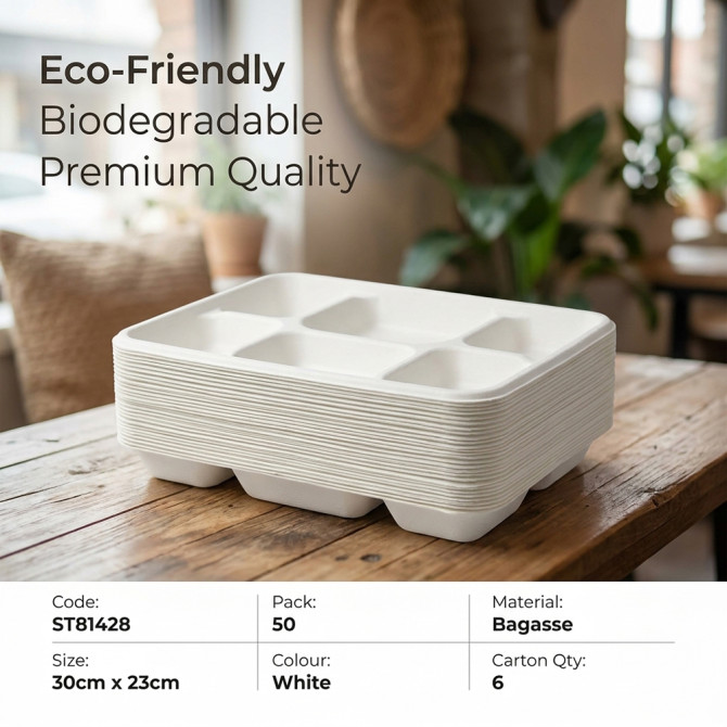 Biodegradeable Bagasse Plates Recyclable 6 Compartment 50pack image