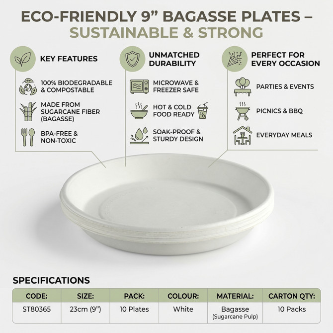 Biodegradeable Bagasse Plates Recyclable 9 BAGASSE DISPOSABLE image