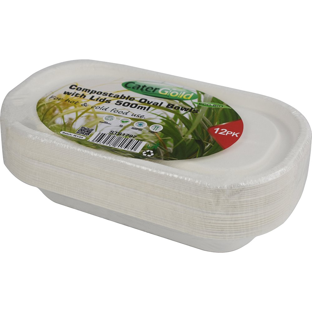 Quality Wholesale Eco-Bio Bagasse Round Food Container 500ml 12 Pack