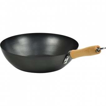Non Stick Carbon Steel Wok With Long Wooden Handle 28cm