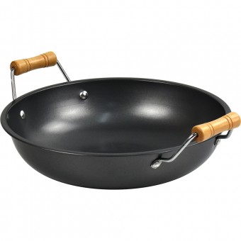 Non Stick Carbon Steel Wok With Short Wooden Handles 28cm