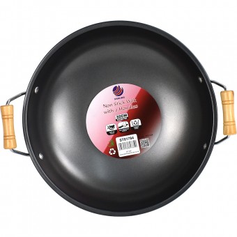 Non Stick Carbon Steel Wok With Short Wooden Handles 32cm