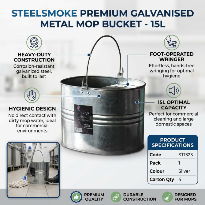 Galvanised Metal Mop Bucket 15l image