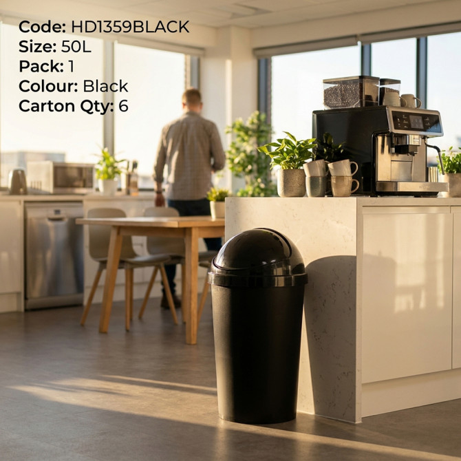 HDR Bullet Bin With Sliding Lid for Waste, Rubbish, Paper Bin 50L Black BINS & BUCKETS image
