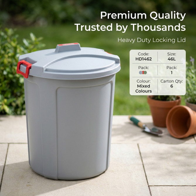 Heavy Duty Plastic Garden Waste Bin With Locking Lid 46L image