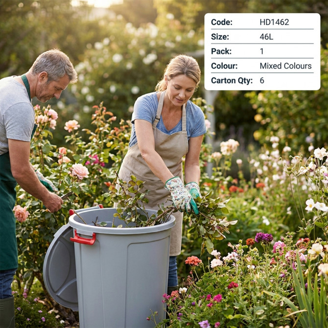Heavy Duty Plastic Garden Waste Bin With Locking Lid 46L image
