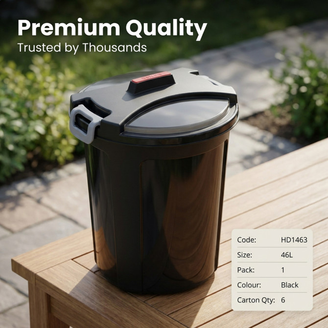 Heavy Duty Plastic Garden Waste Bin With Locking Lid 46L BINS & BUCKETS image
