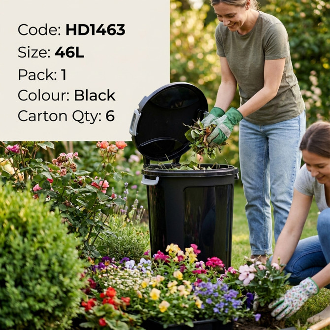 Heavy Duty Plastic Garden Waste Bin With Locking Lid 46L BINS & BUCKETS image