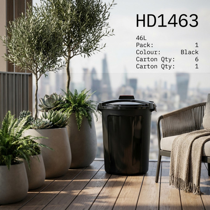 Heavy Duty Plastic Garden Waste Bin With Locking Lid 46L BINS & BUCKETS image