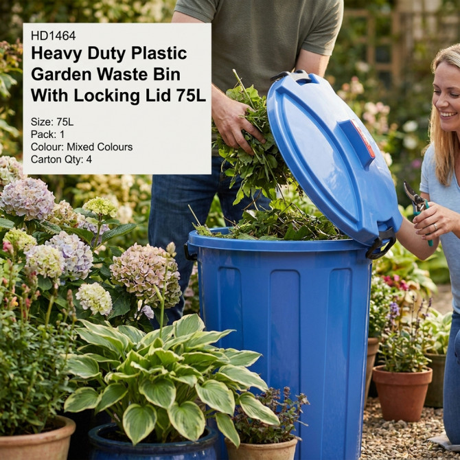 Heavy Duty Plastic Garden Waste Bin With Locking Lid 75L BINS & BUCKETS image