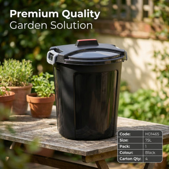 Heavy Duty Plastic Garden Waste Bin With Locking Lid 75L
