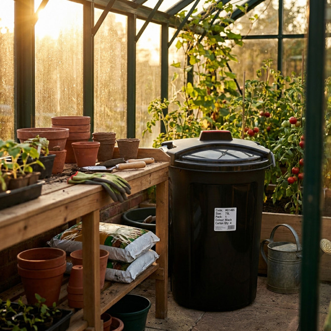 Heavy Duty Plastic Garden Waste Bin With Locking Lid 75L BINS & BUCKETS image