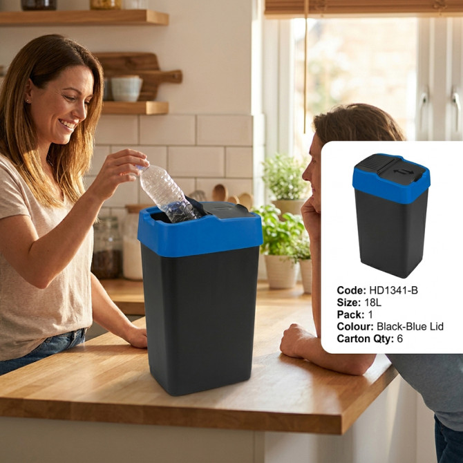 Plastic Recyling Bin With Double Swing Lid 18L With Blue Lid BINS & BUCKETS image