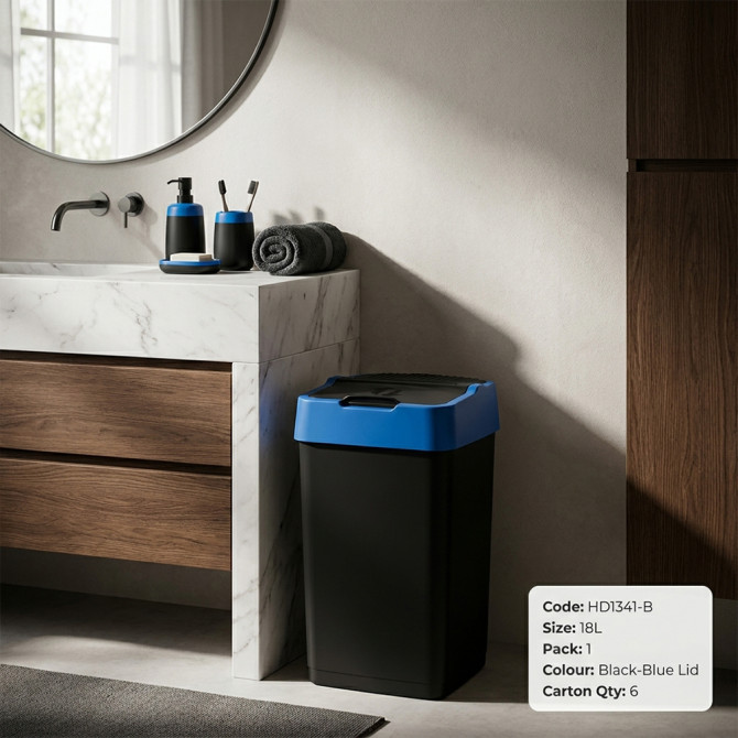 Plastic Recyling Bin With Double Swing Lid 18L With Blue Lid BINS & BUCKETS image