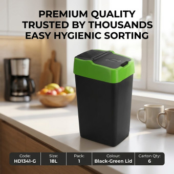 Plastic Recyling Bin With Double Swing Lid  18L With Green Lid