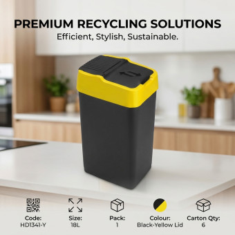 Plastic Recyling Bin With Double Swing Lid 18L With Yellow Lid