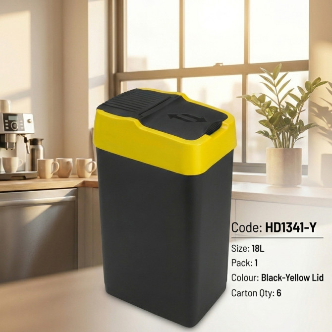 Plastic Recyling Bin With Double Swing Lid 18L With Yellow Lid image