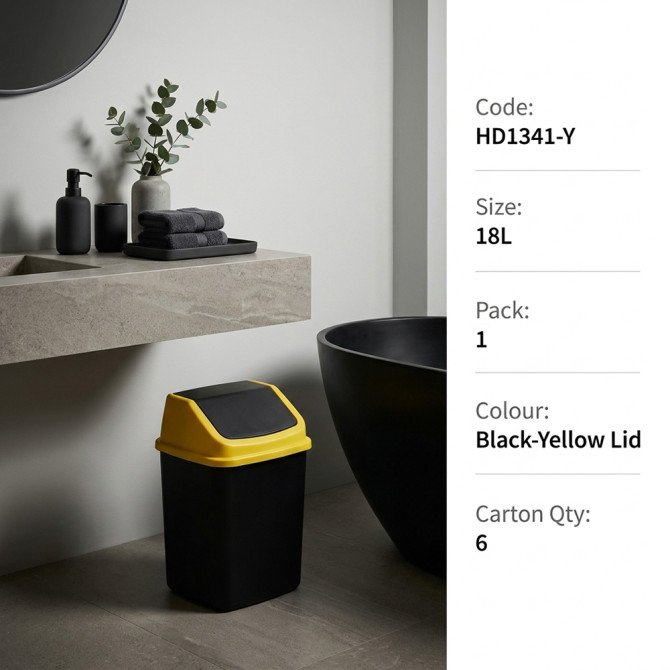 Plastic Recyling Bin With Double Swing Lid 18L With Yellow Lid image