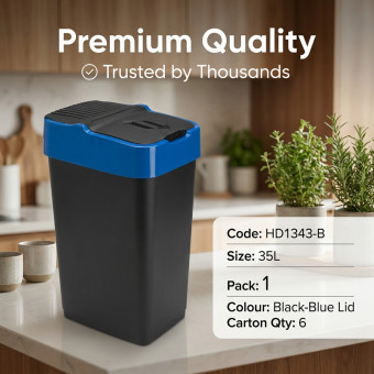Plastic Recyling Bin With Double Swing Lid 35L With Blue Lid