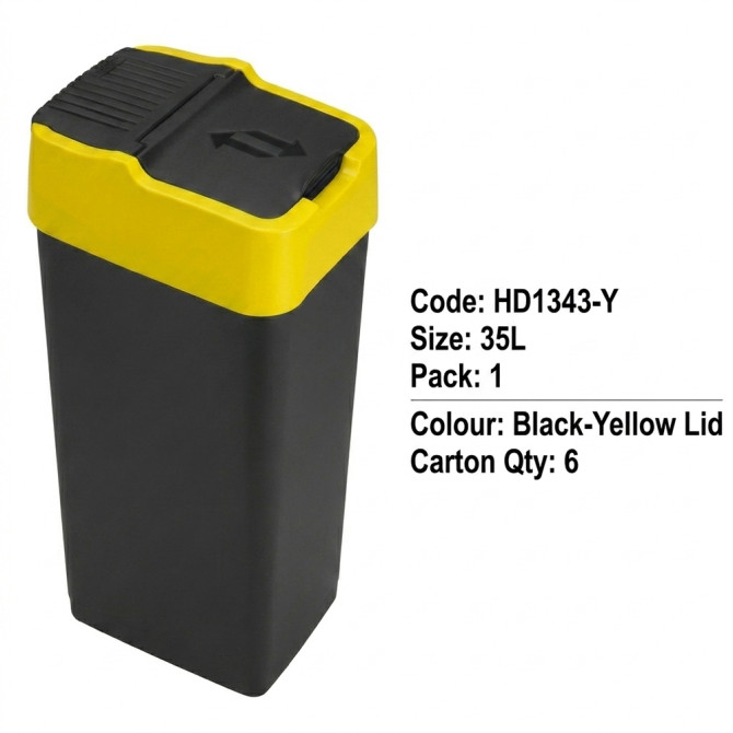 Plastic Recyling Bin With Double Swing Lid 35L With Yellow Lid image